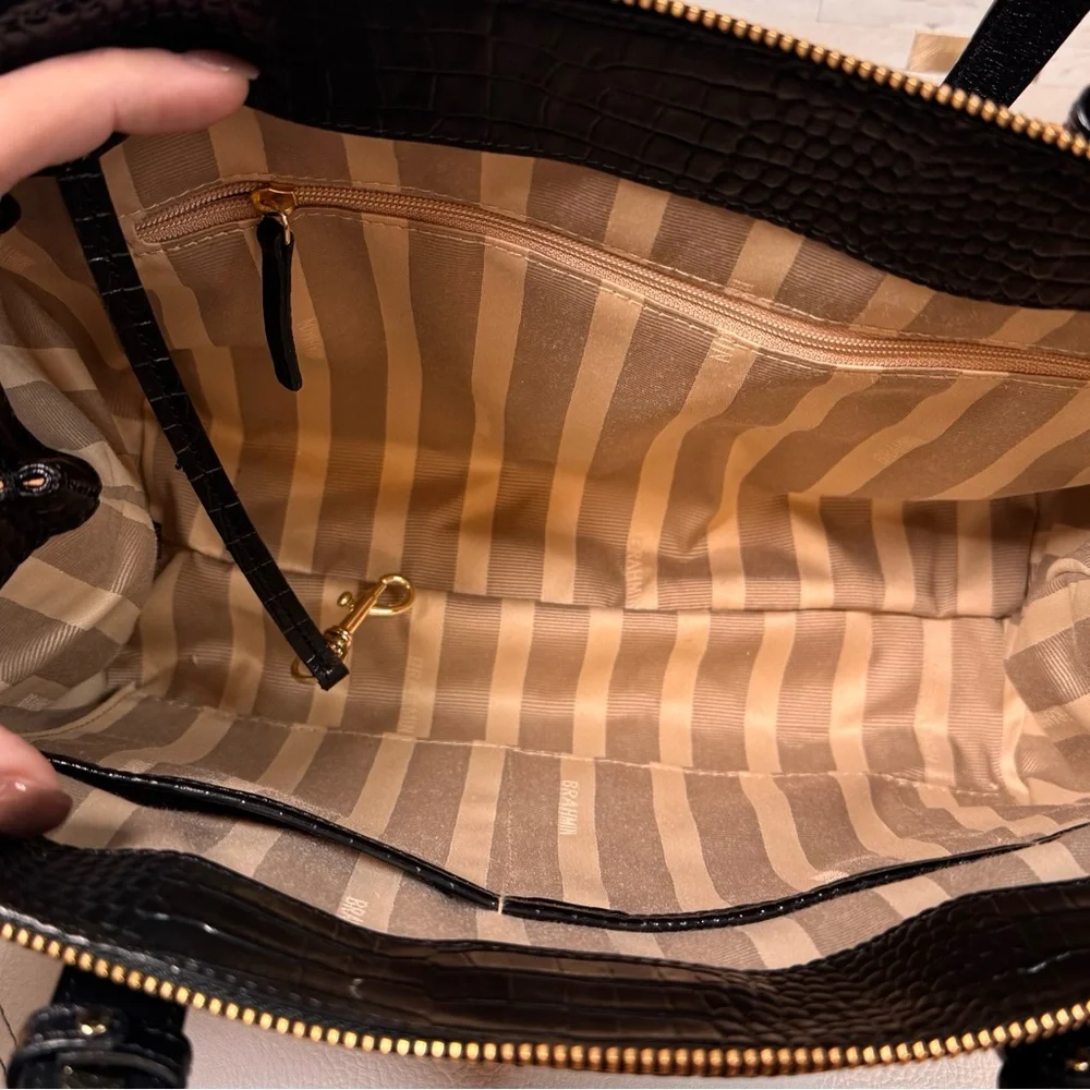 Brahmin Alice Satchel Black Carlisle Snake Embossed Leather Purse Small